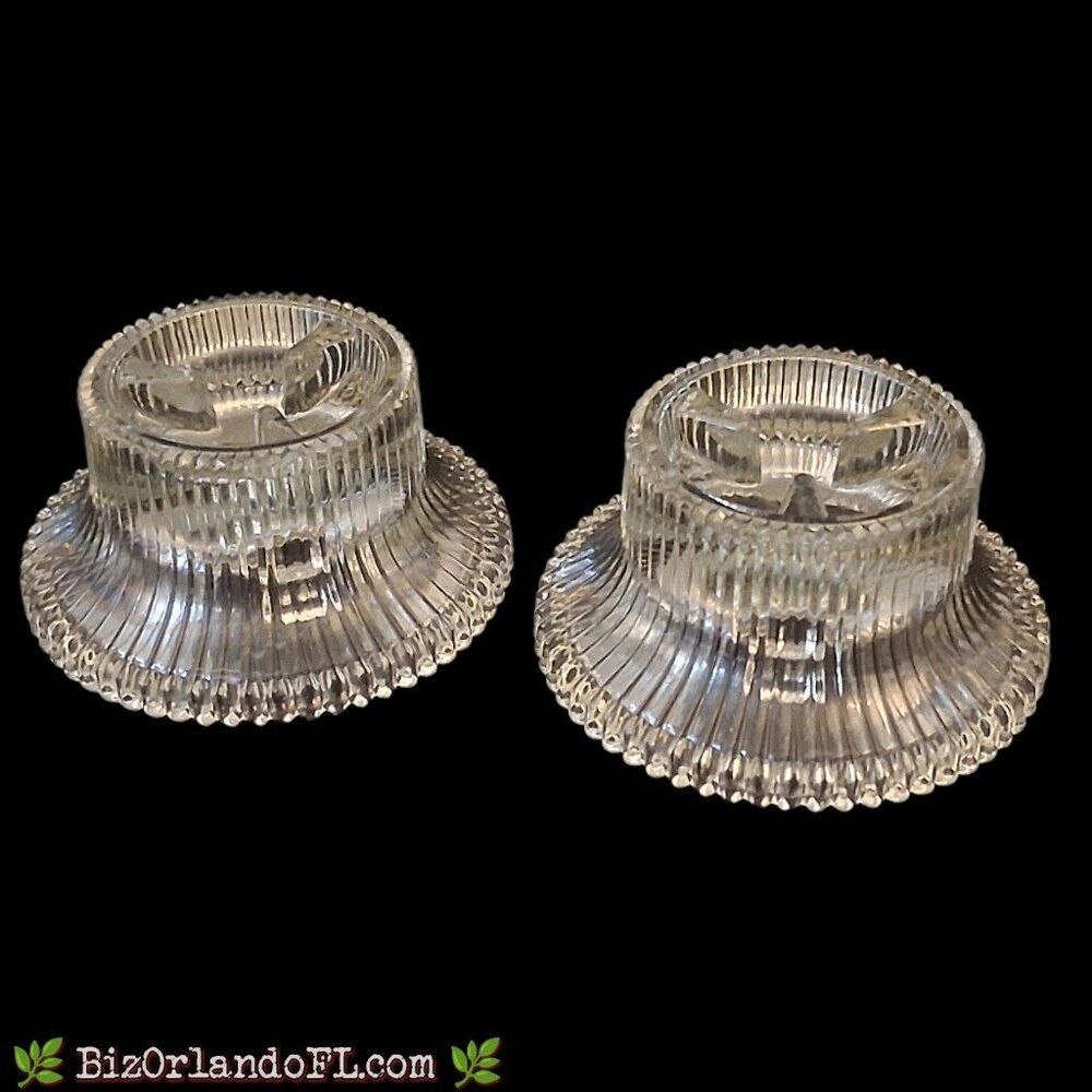VINTAGE: Indiana Glass "Reflections" Clear Glass Reversible Candle Holders Pair